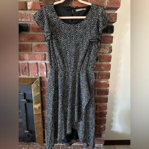 Black and White Polka Midi Dress with Ruffle Sleeves Classic Size Small Petite